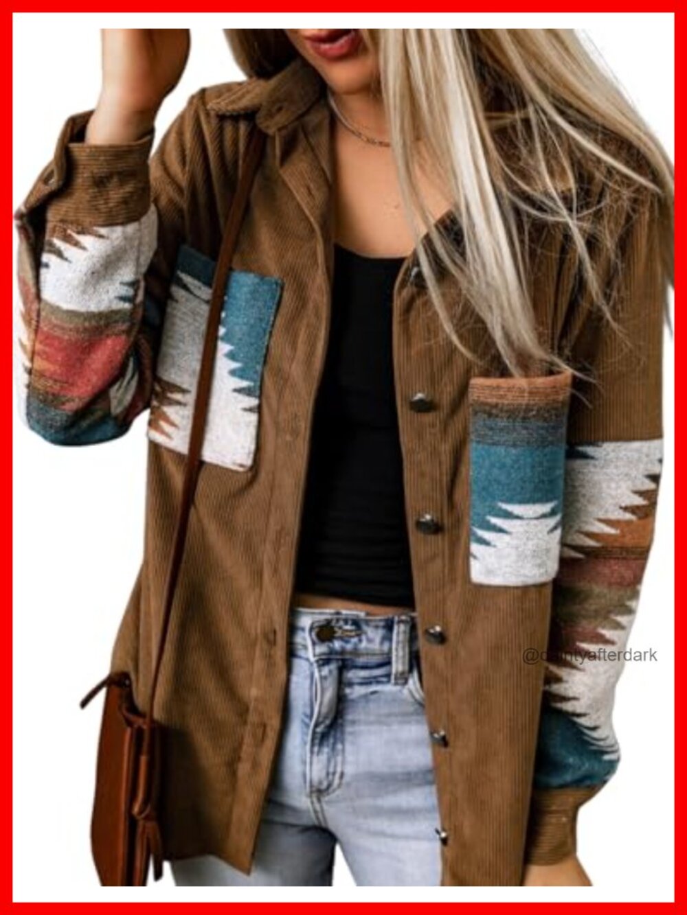 Corduroy Aztec Shacket Button Down Flannel Overshirt